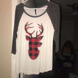 Buffalo plaid deer baseball tee